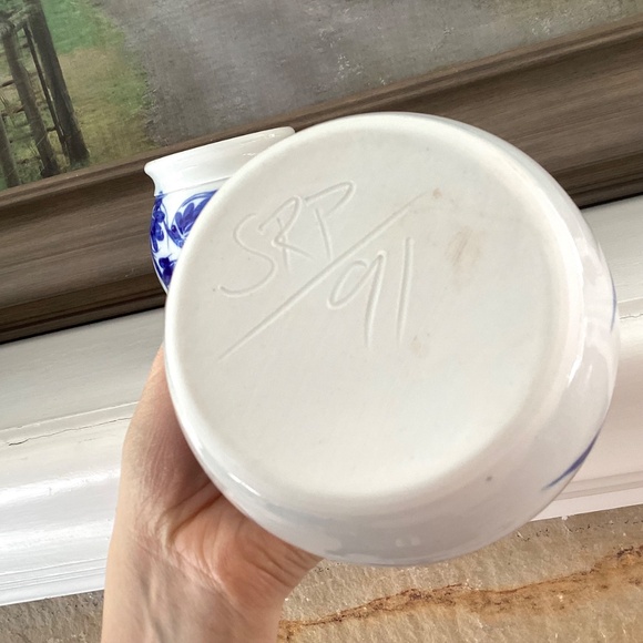 Vintage Sheepscot River Pottery BLUE FLORAL 2 Vases Studio Pottery Maine 1991 - Picture 7 of 12